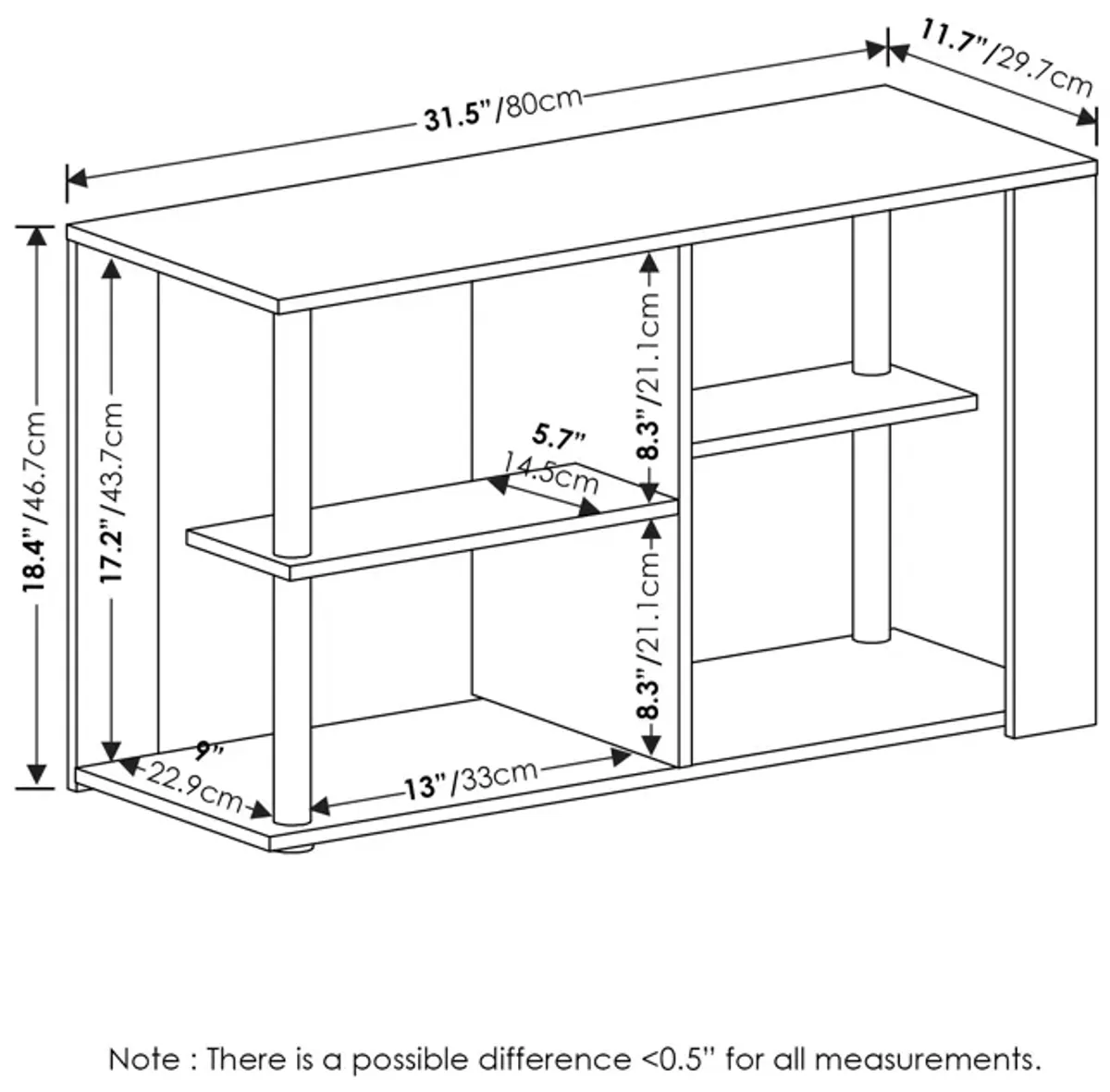 Furinno Romain Narrow End Table with Shelves, Espresso/Black