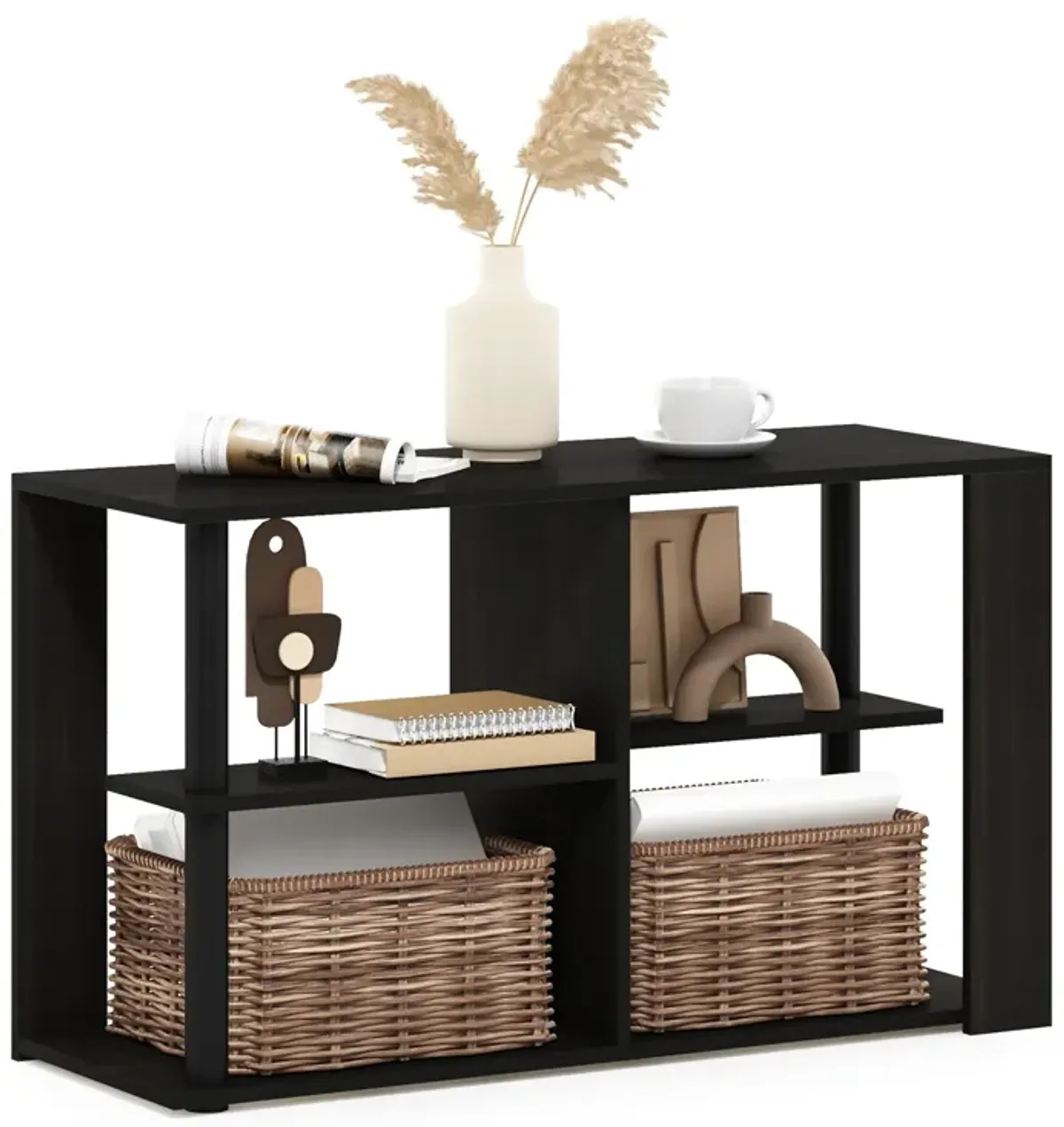 Furinno Romain Narrow End Table with Shelves, Espresso/Black