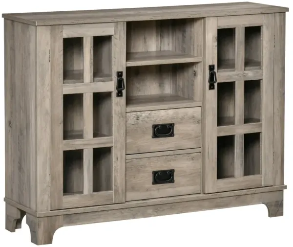 Gray Contemporary Buffet: Kitchen Sideboard with Glass Door Storage