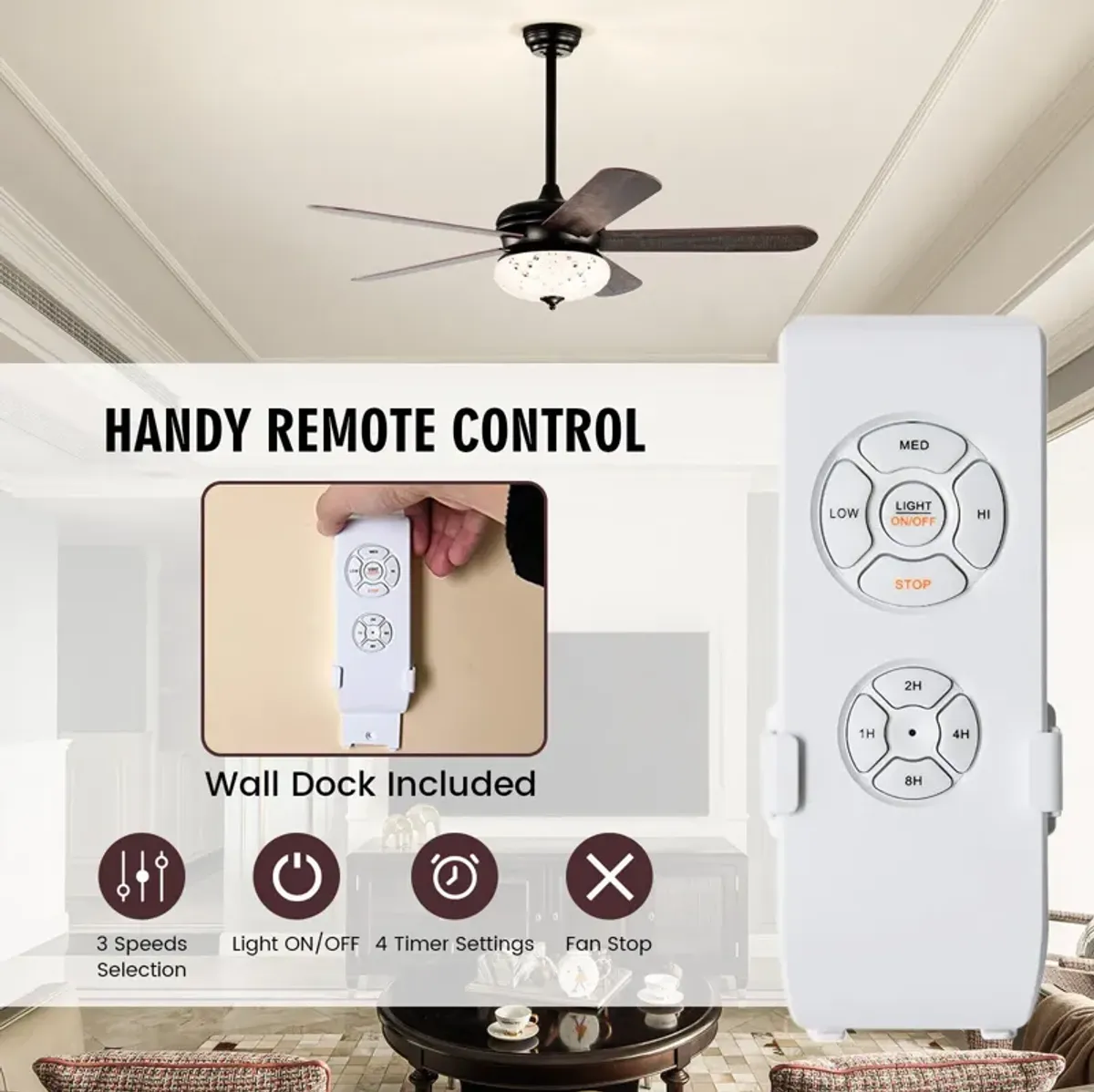 52 Inches Ceiling Fan with Remote Control