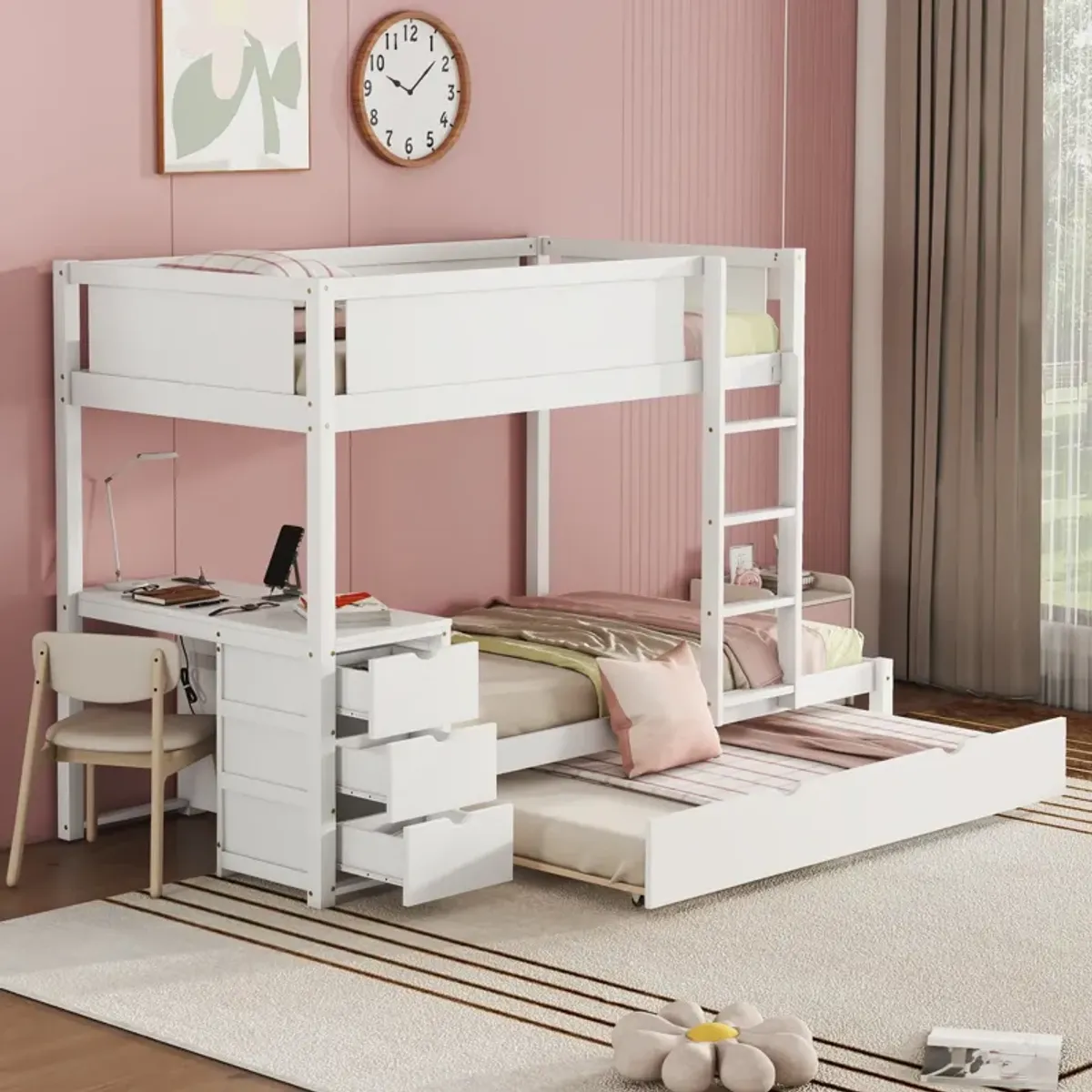 Merax  Bunk Bed with Trundle and Desk