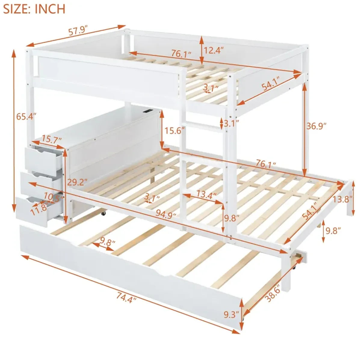 Merax  Bunk Bed with Trundle and Desk