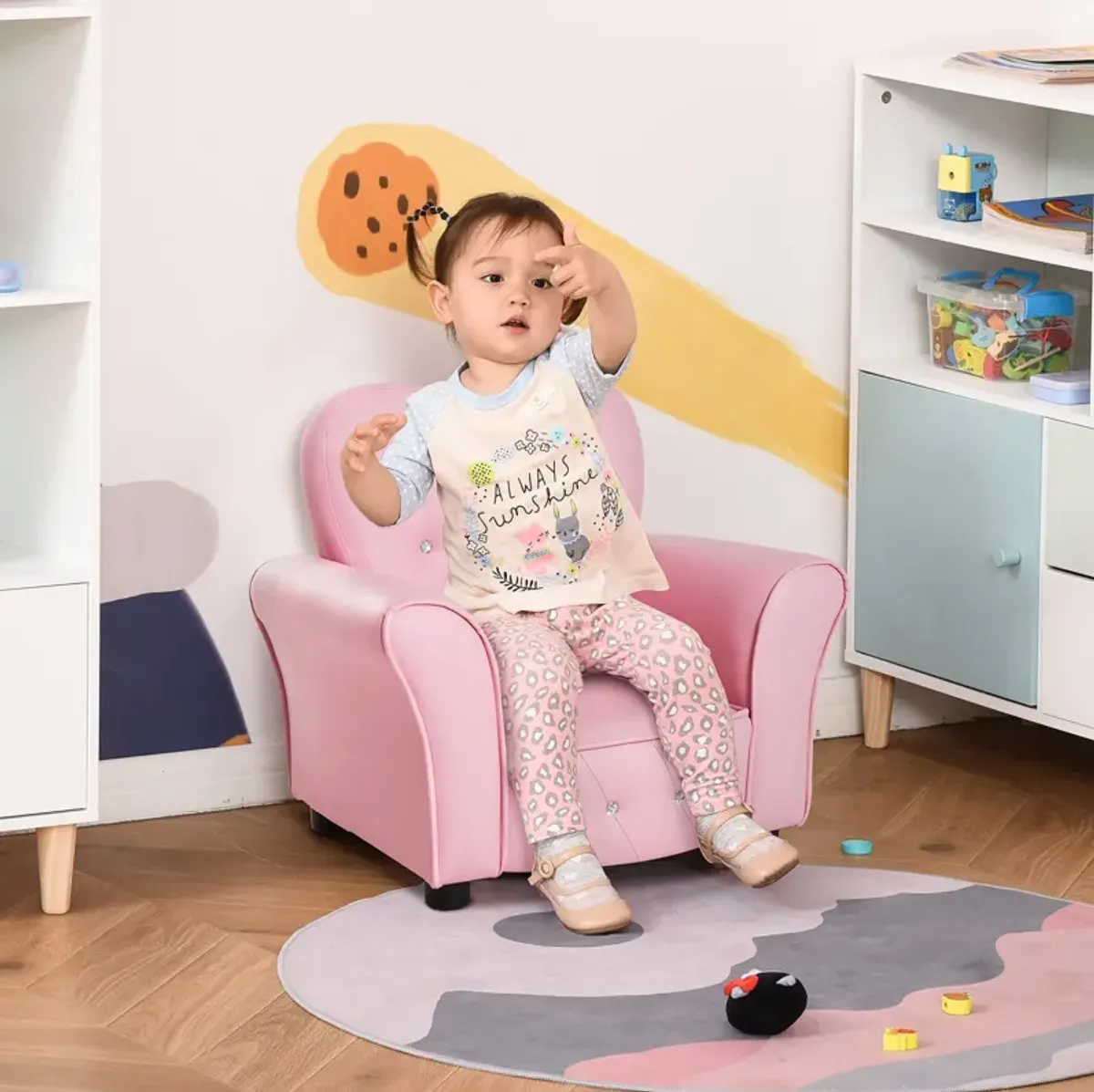 Pink Royal Relaxer: Tufted Princess Toddler Sofa with Diamond Decor