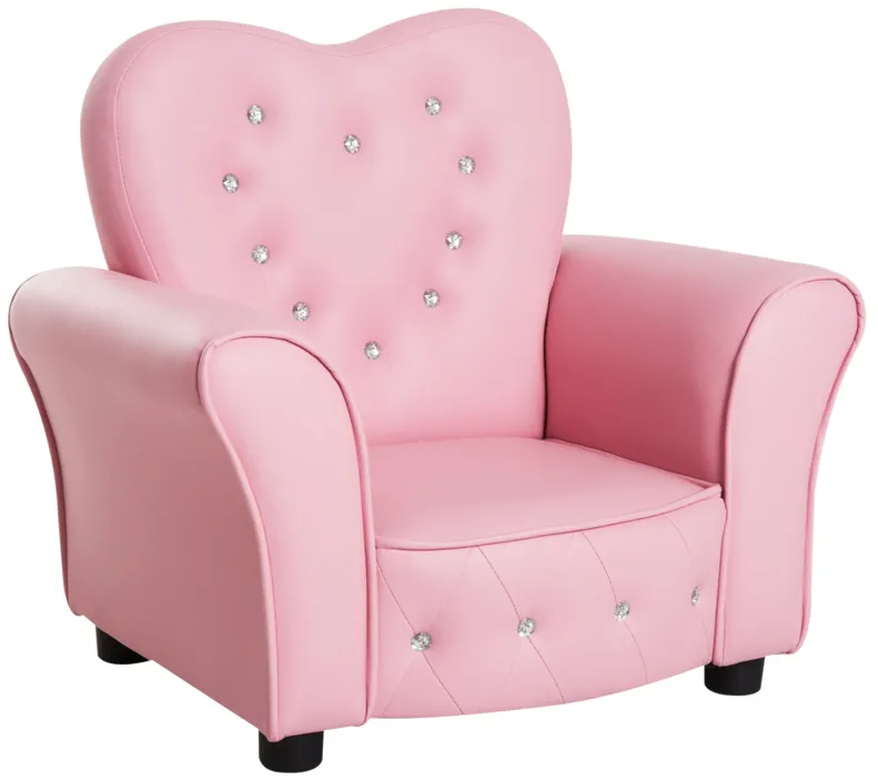 Kids Sofa Toddler Tufted Upholstered Sofa Chair Princess Couch Furniture with Diamond Decoration for Preschool Child, Pink