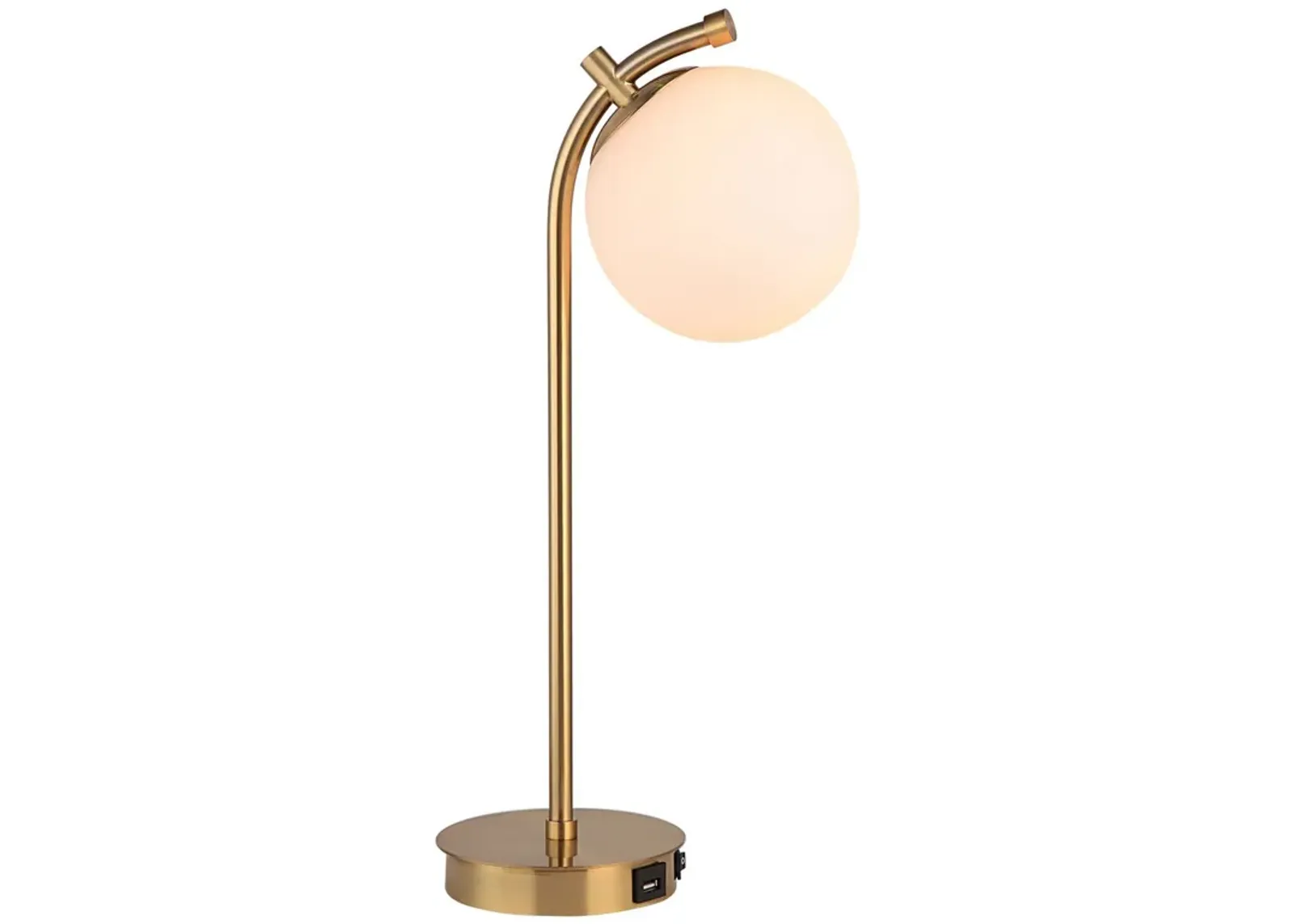 Modern Accent Desk Lamp, Black USB Port, Gold Metal, White Glass Globe