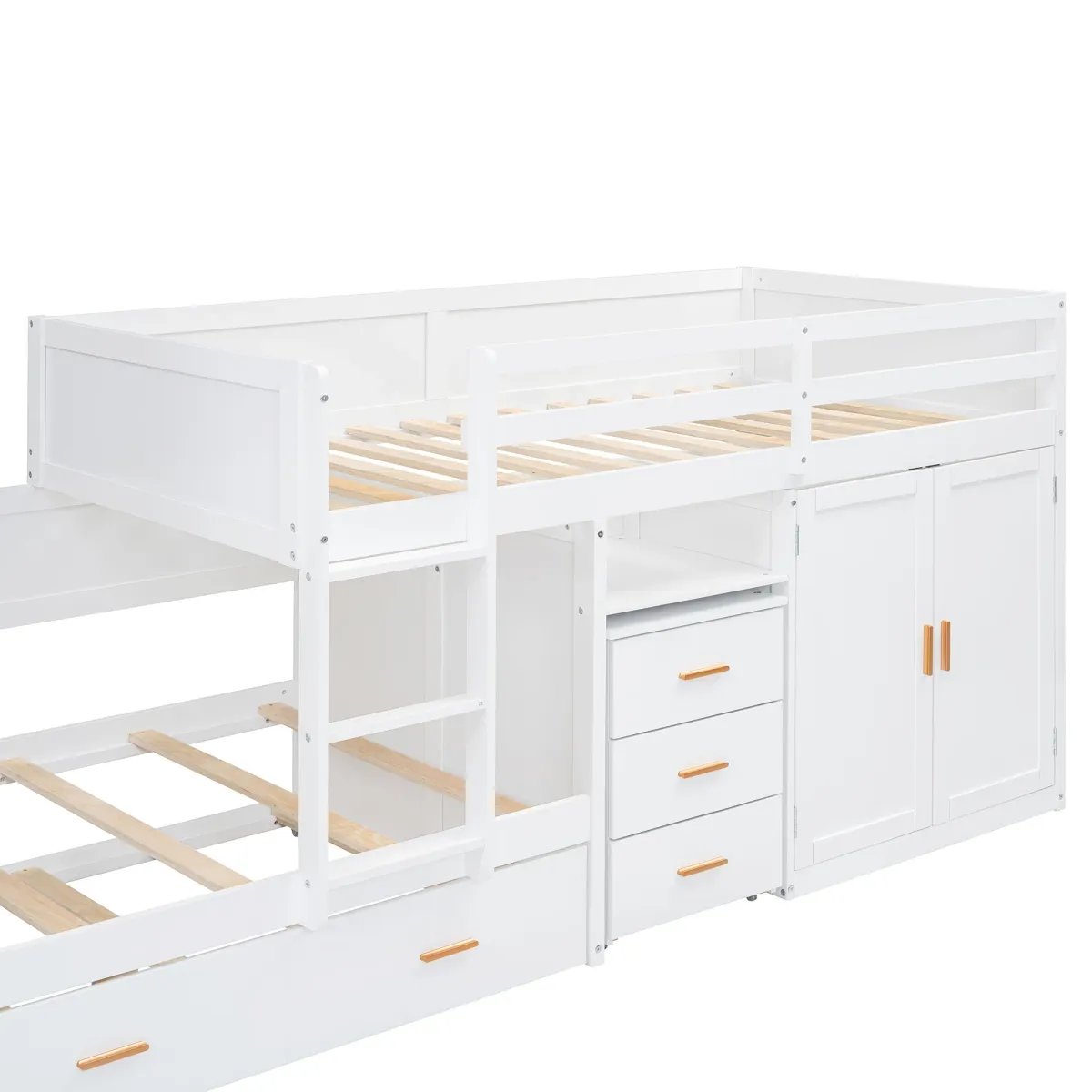 Merax Bunk Bed with Trundle, Cabinet, and Wardrobe