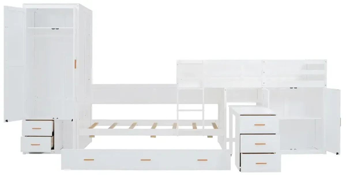 Merax Bunk Bed with Trundle, Cabinet, and Wardrobe