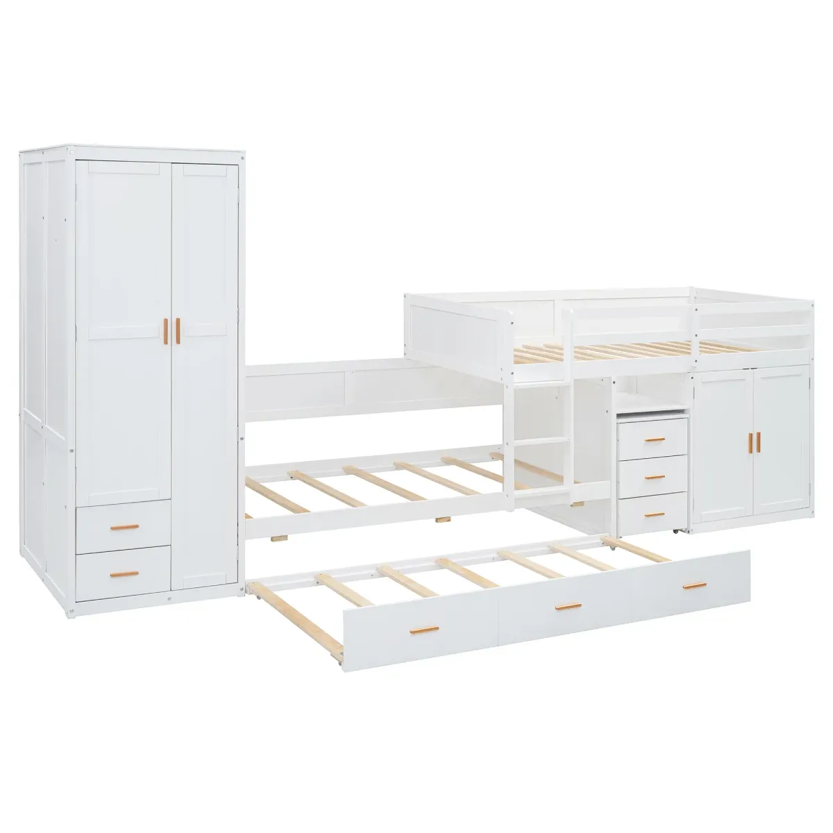 Merax Bunk Bed with Trundle, Cabinet, and Wardrobe