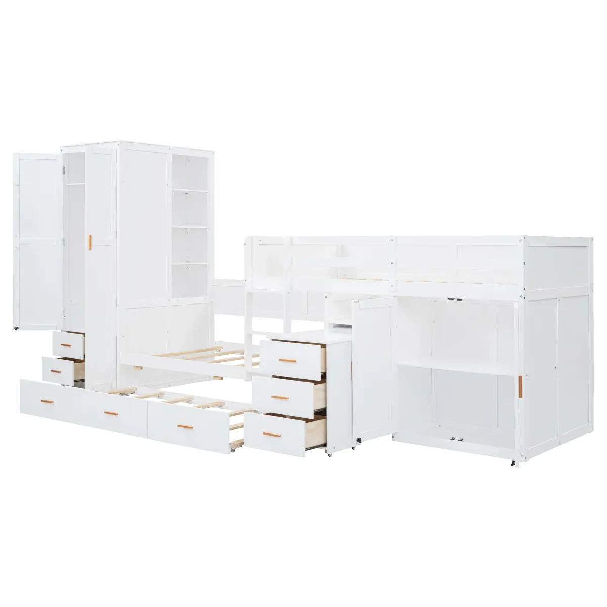 Merax Bunk Bed with Trundle, Cabinet, and Wardrobe