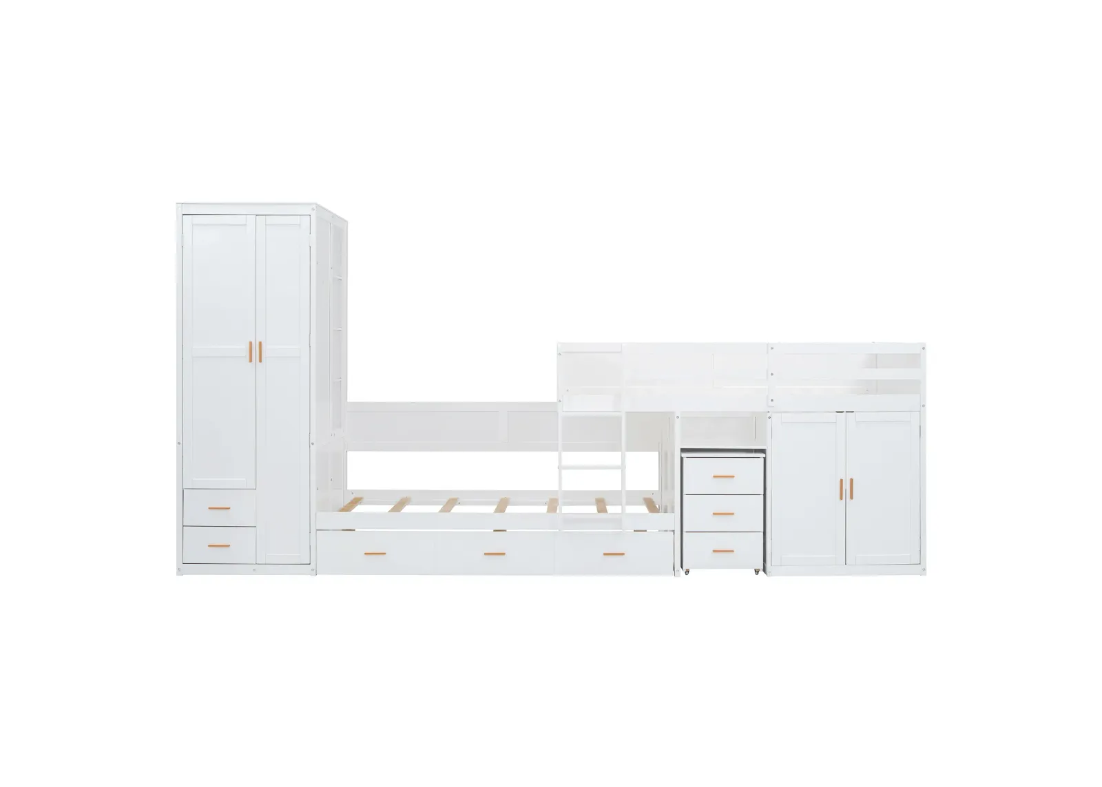 Merax Bunk Bed with Trundle, Cabinet, and Wardrobe