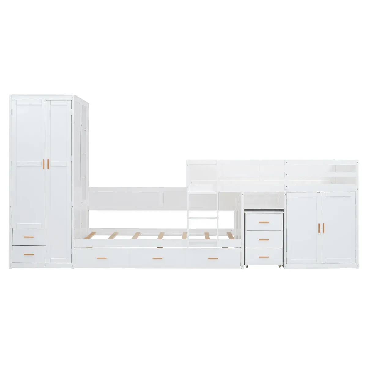 Merax Bunk Bed with Trundle, Cabinet, and Wardrobe