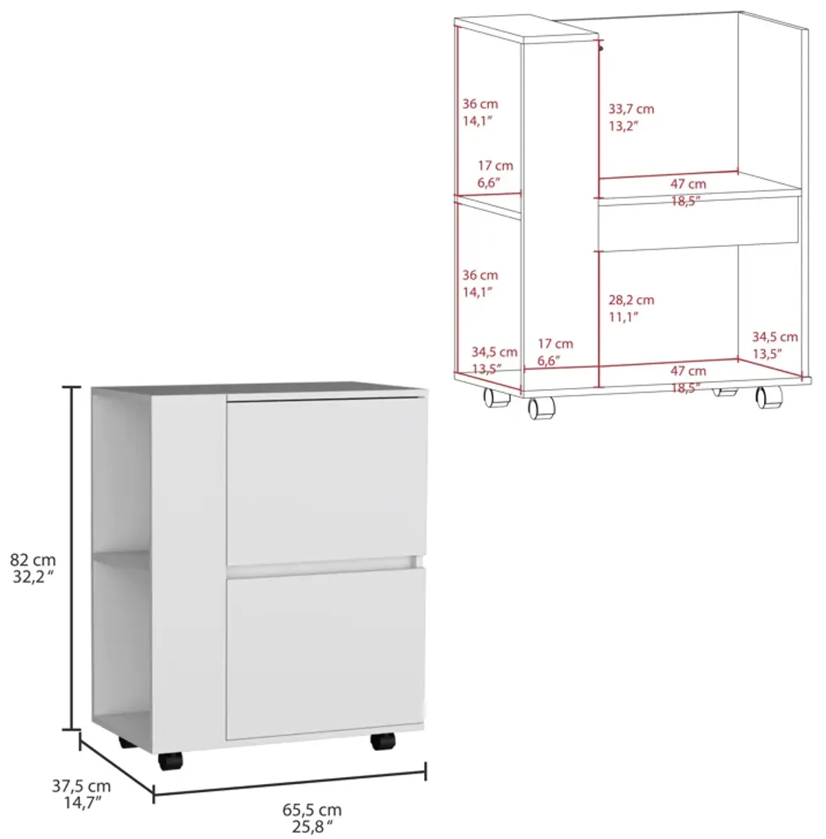 Glasgow Bar Cart Two Pull-Down Door Cabinets and Two Open Shelves