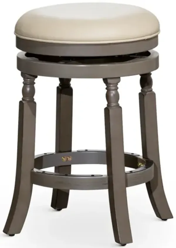 24" Counter Stool, Weathered Gray Finish, French Gray Leather Seat