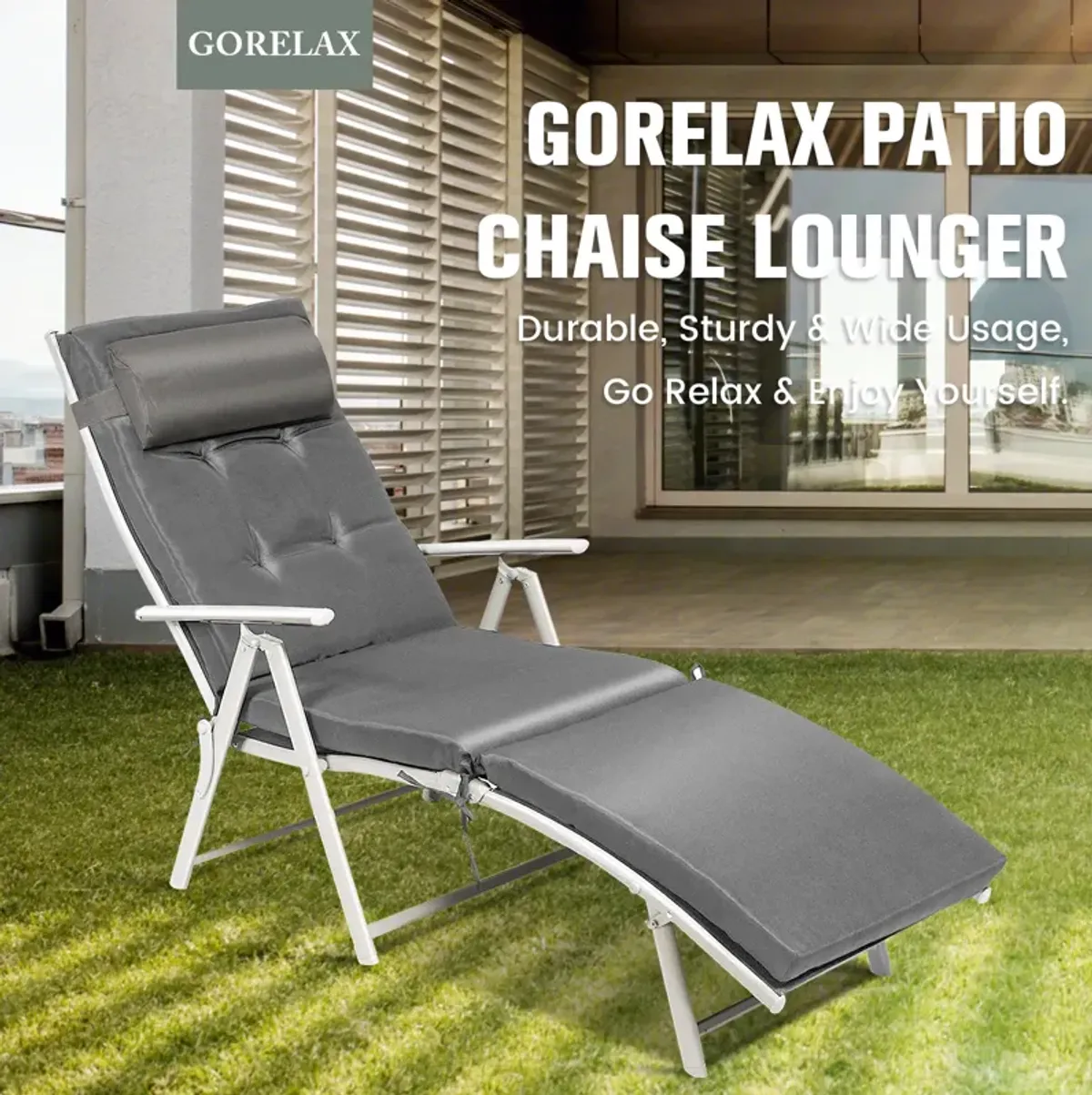 Adjustable Outdoor Lightweight Folding Chaise Lounge Chair with Pillow