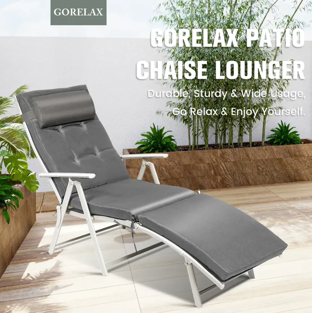 Adjustable Outdoor Lightweight Folding Chaise Lounge Chair with Pillow