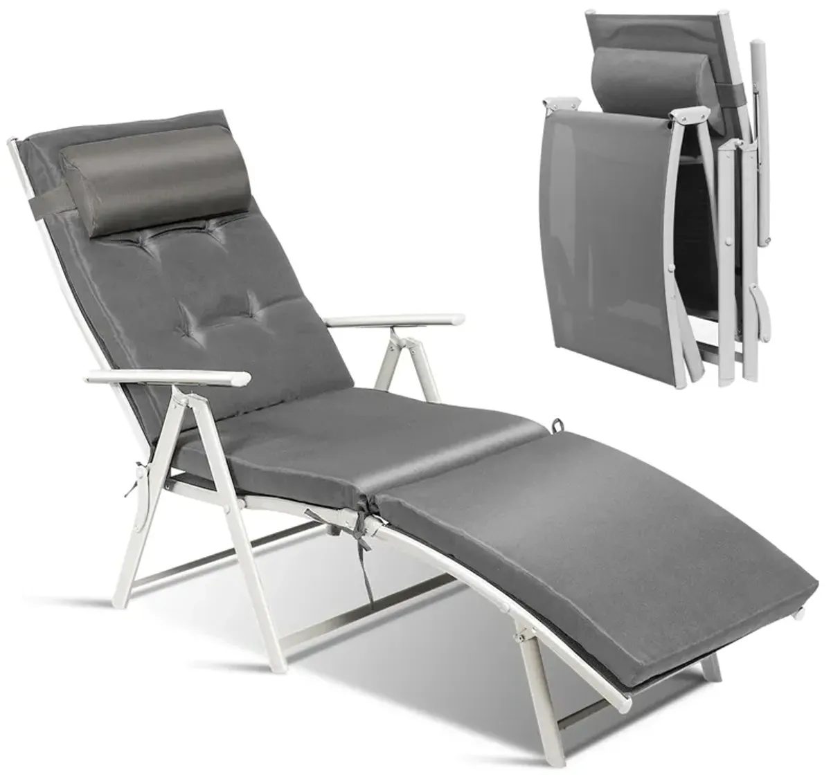 Adjustable Outdoor Lightweight Folding Chaise Lounge Chair with Pillow