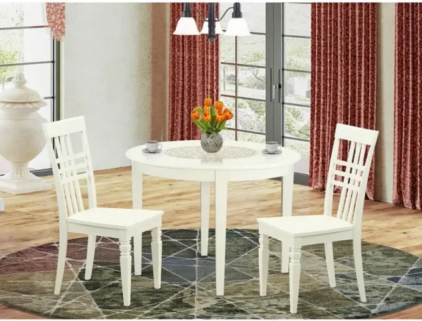 3 PC small Kitchen Table set with a Boston Dining Table and 2 Kitchen Chairs in Linen White