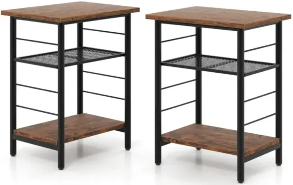 Hivvago 3-Tier End Table Set of 2 Side Table with Storage Shelves Metal Frame