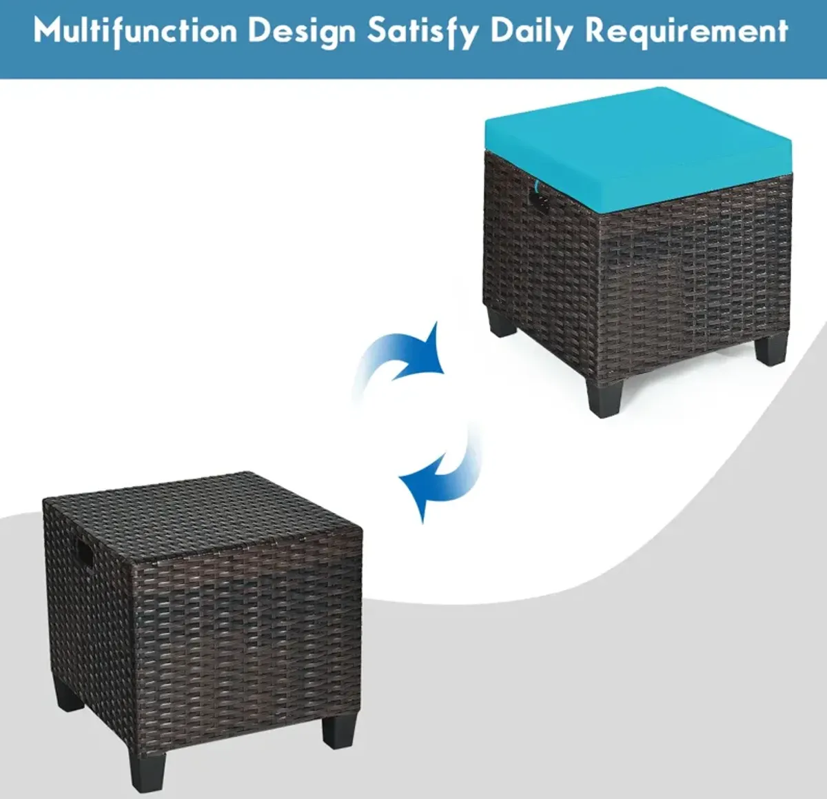 2 Pieces Patio Rattan Ottoman Set with Removable Cushions