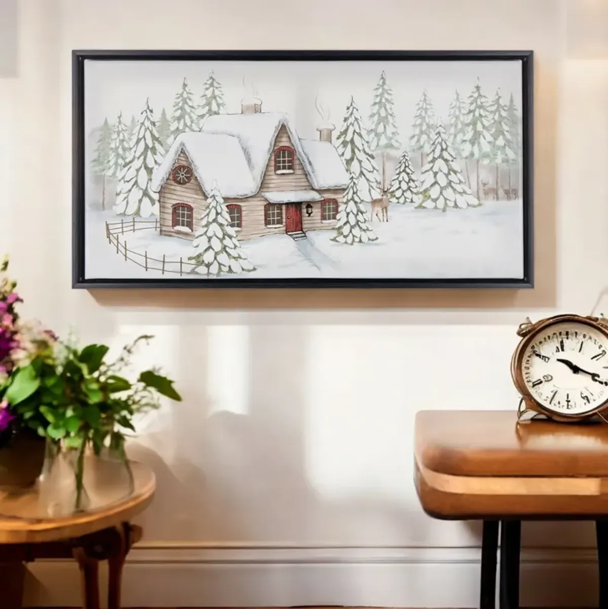 Winter Scene Canvas Wall Art – Framed Snowy Landscape Decor for Living Room, Bedroom, and Holiday Decor