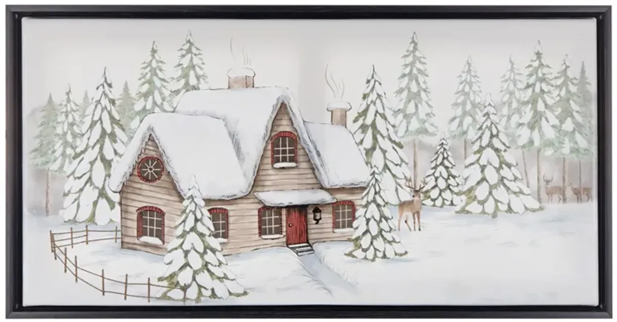Winter Scene Canvas Wall Art – Framed Snowy Landscape Decor for Living Room, Bedroom, and Holiday Decor