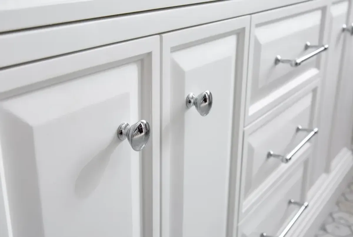 Palace 60 In. Double Sink Carrara Quartz Countertop Bath Vanity in Pure White with Chrome Hardware