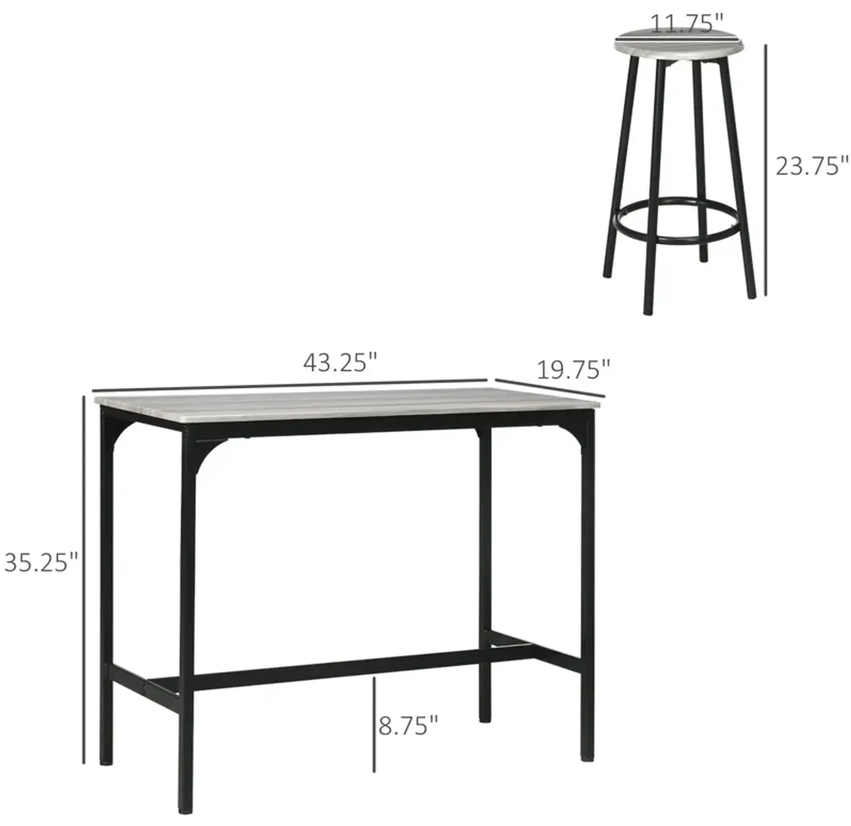 Gray Industrial Dining: 5-Piece Bar Set with Table and Round Stools