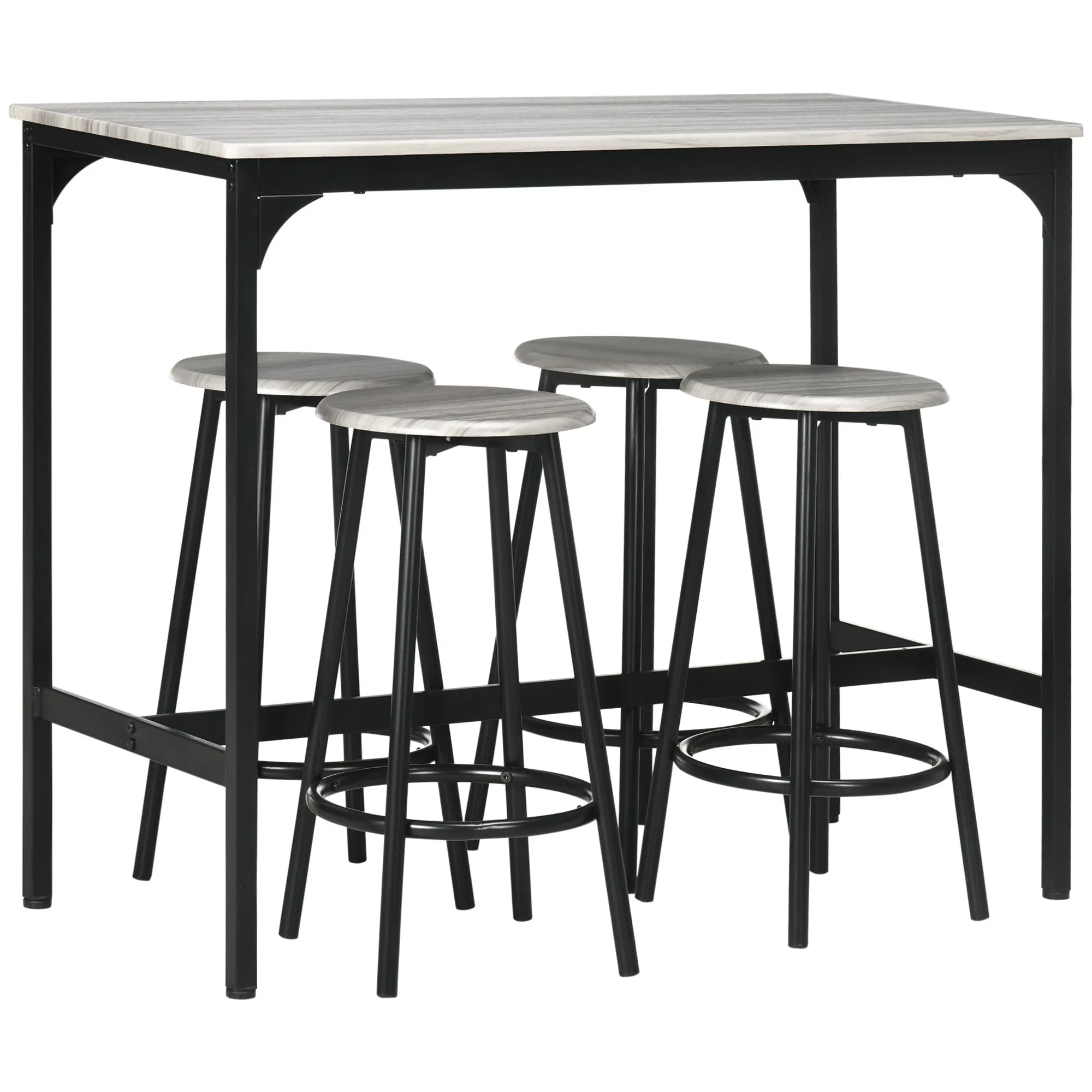 Gray Industrial Dining: 5-Piece Bar Set with Table and Round Stools