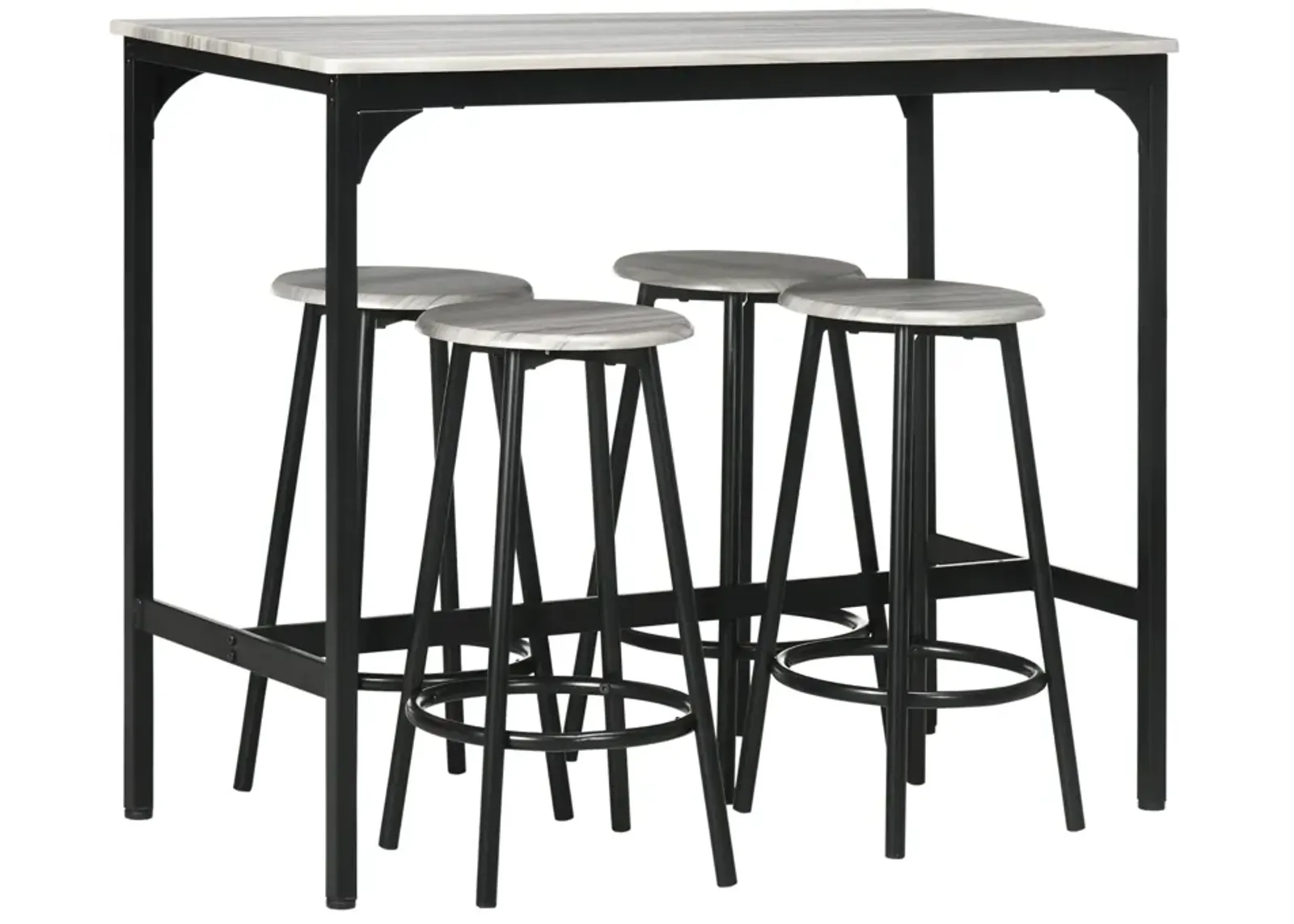 Gray Industrial Dining: 5-Piece Bar Set with Table and Round Stools