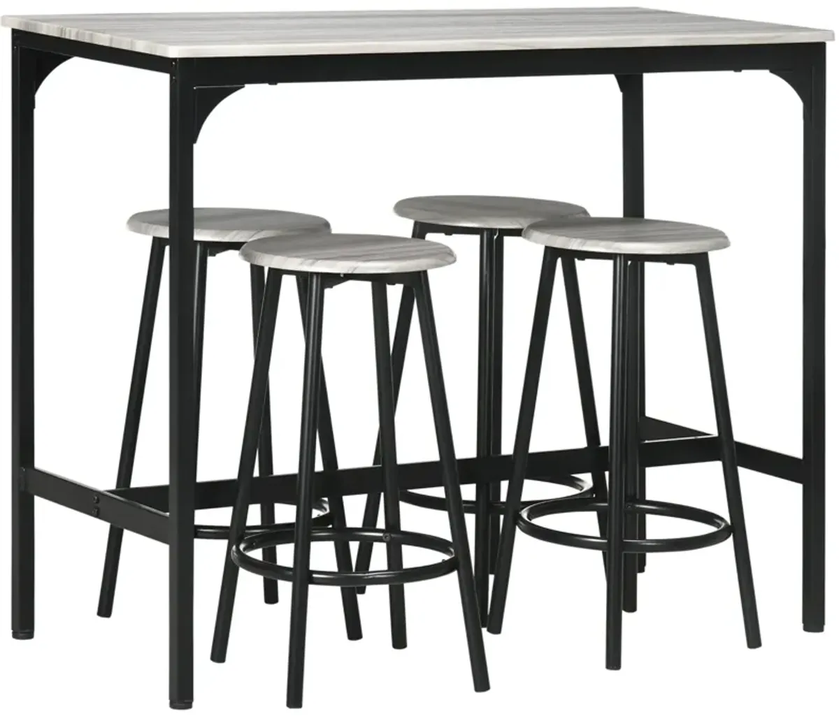 Gray Industrial Dining: 5-Piece Bar Set with Table and Round Stools