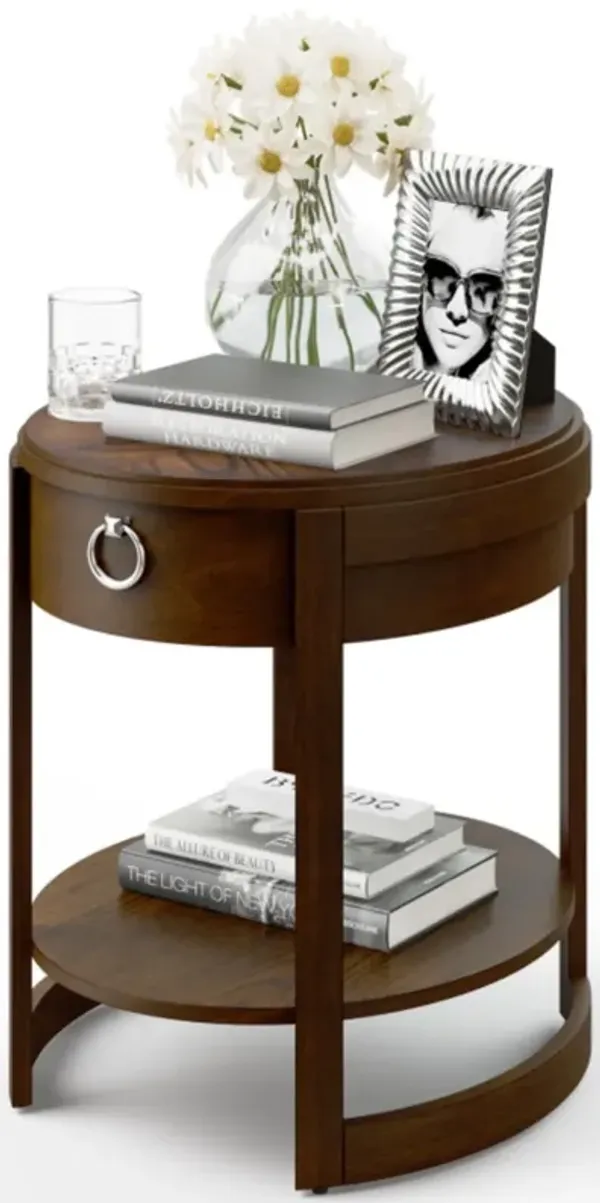 2-Tier Round End Table with Drawer