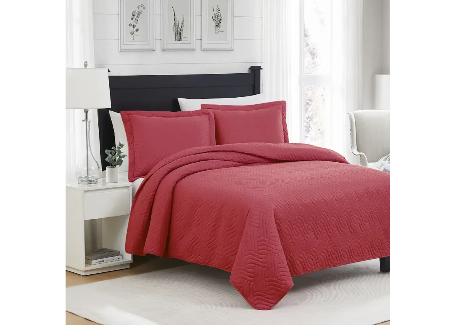 RT Designers Collection Ruby 3pc Pinsonic High Quality All Season Quilt Set for Revitalize Bedroom King Red