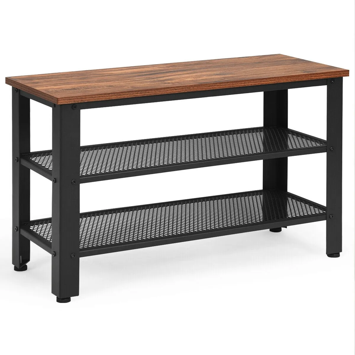 3-Tier Shoe Rack Industrial Shoe Bench with Storage Shelves