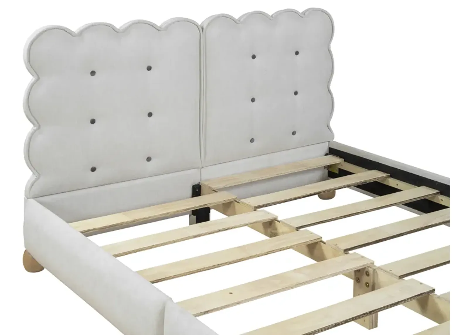 Queen Size Upholstered Platform Bed With Support Legs, Beige