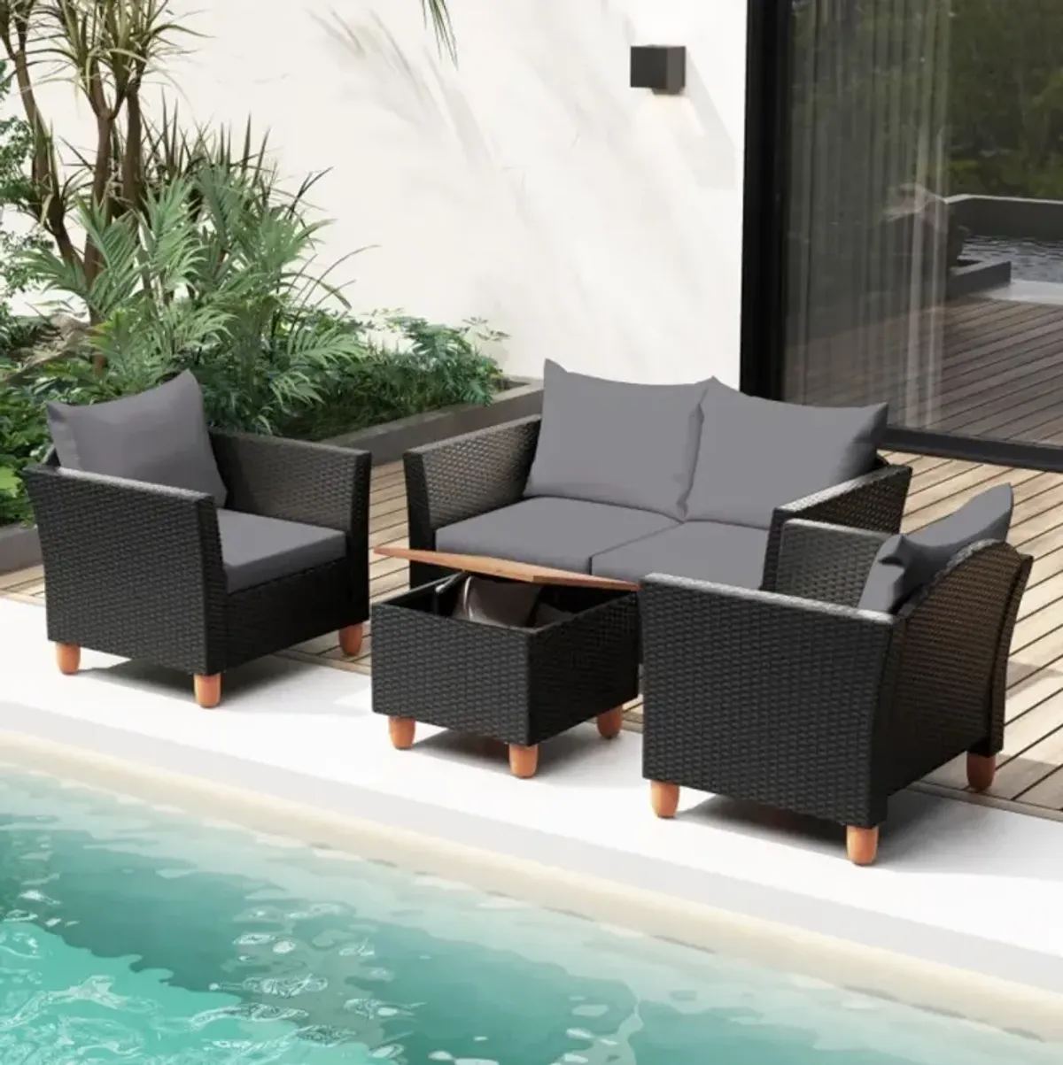 Hivvago 4 Pieces Outdoor Conversation Set with Storage Coffee Table