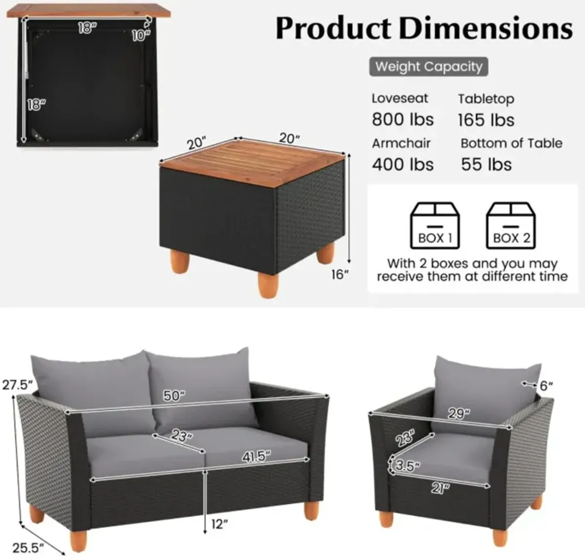 Hivvago 4 Pieces Outdoor Conversation Set with Storage Coffee Table