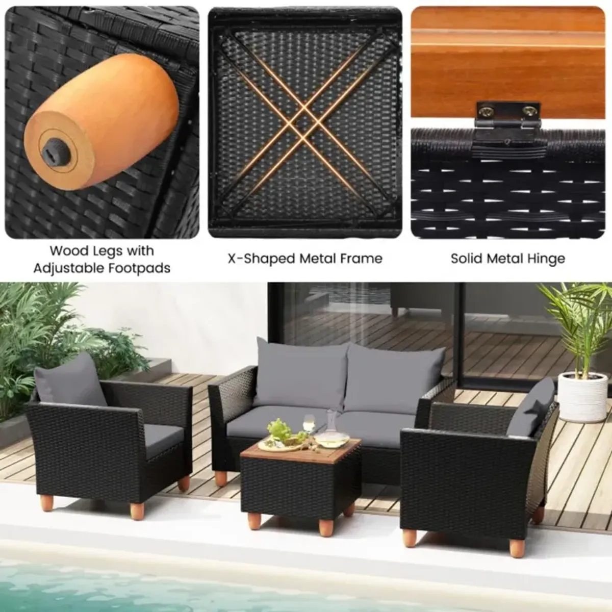 Hivvago 4 Pieces Outdoor Conversation Set with Storage Coffee Table