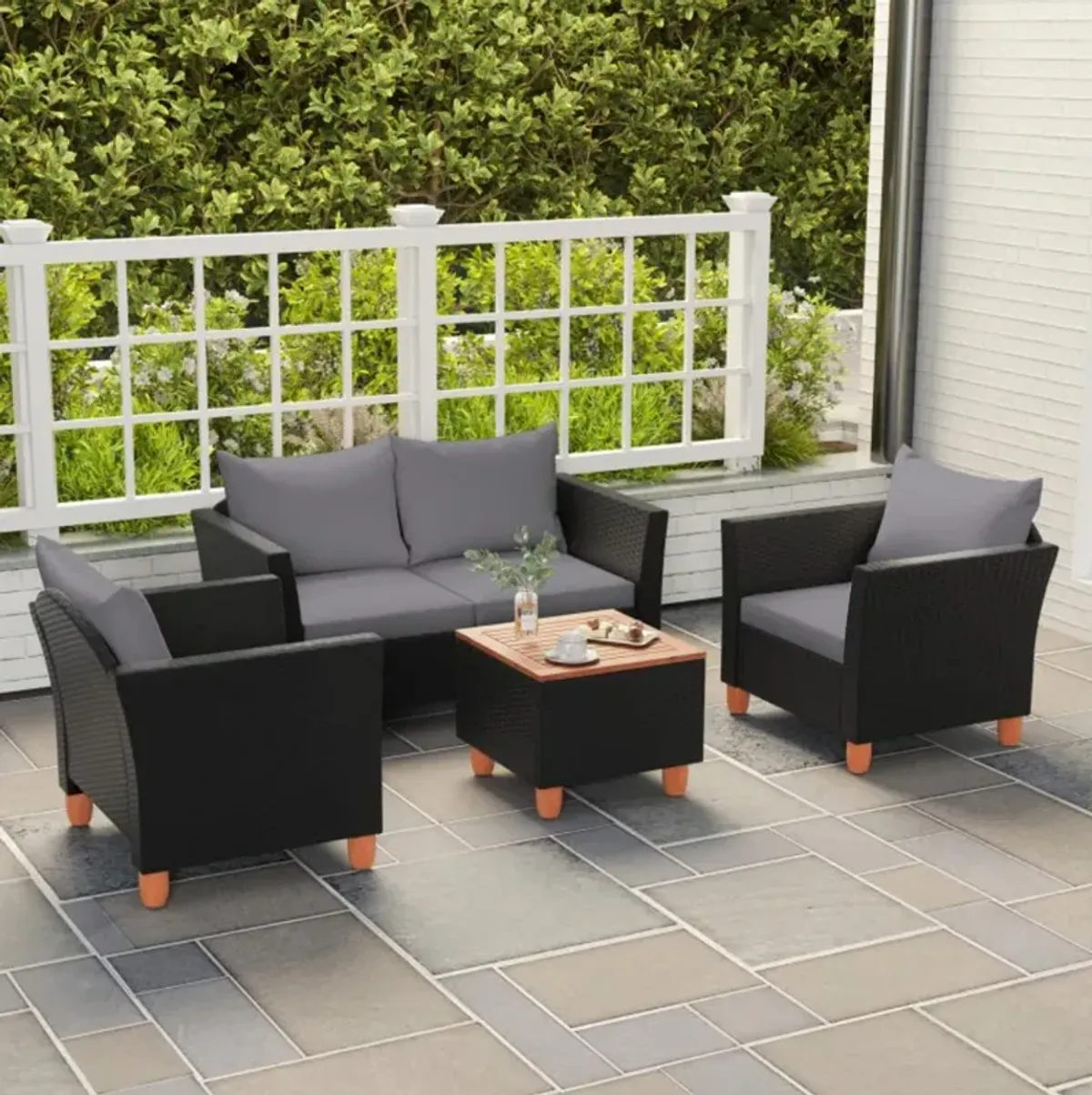 Hivvago 4 Pieces Outdoor Conversation Set with Storage Coffee Table