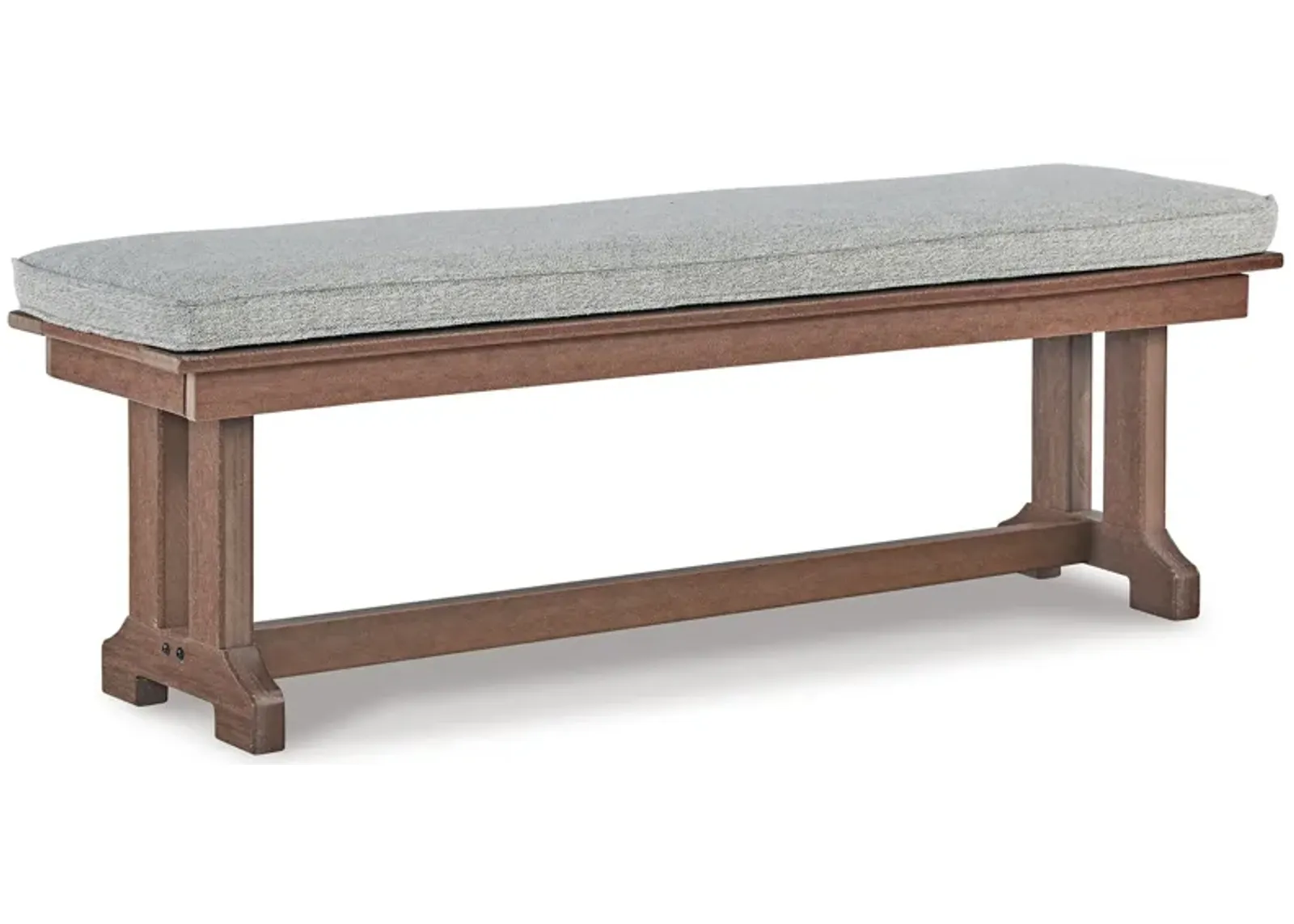 Emme 54 Inch Outdoor Dining Bench, Brown Base, Gray Padded Cushioning - Benzara