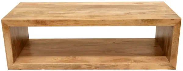 Keli 58 Inch Mango Wood Coffee Table, Open Cube, 1 Shelf, Natural Brown-Benzara