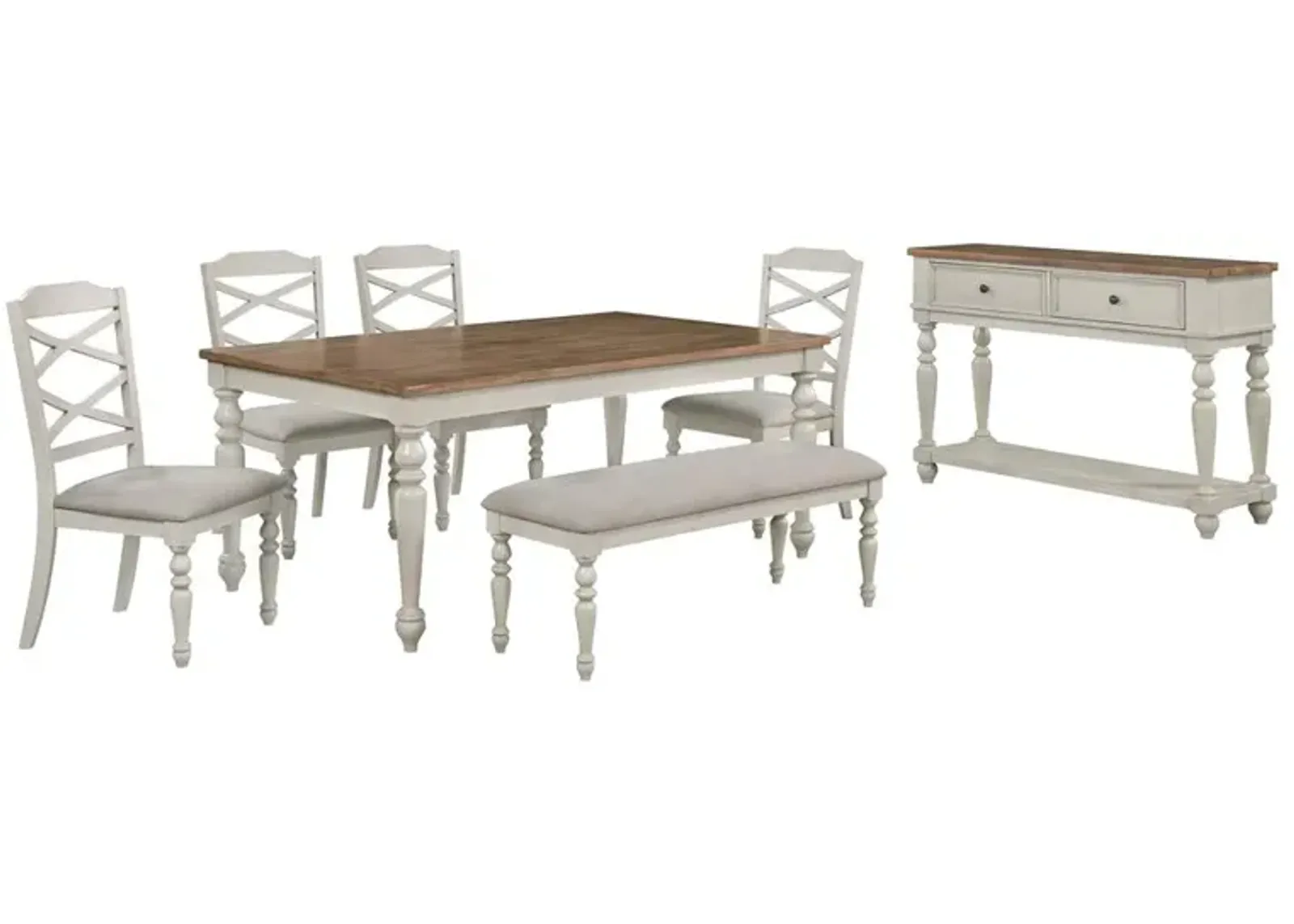 New Classic Furniture Jennifer Dining Table + 4 Chairs + 1 Bench