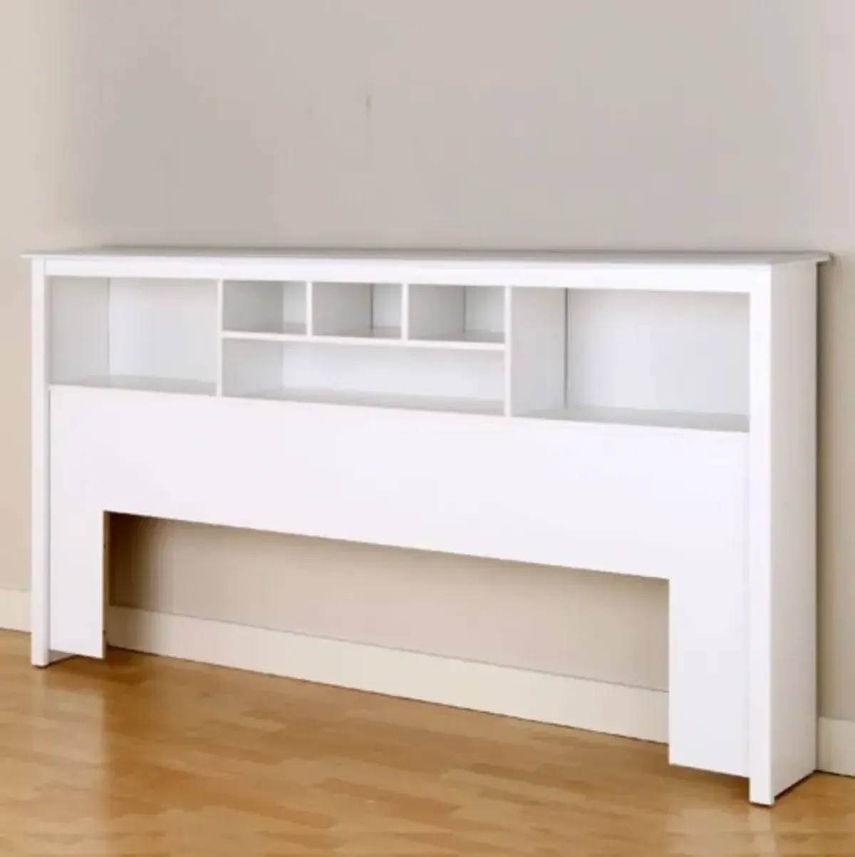 Hivvago King size Stylish Bookcase Headboard in White Wood Finish