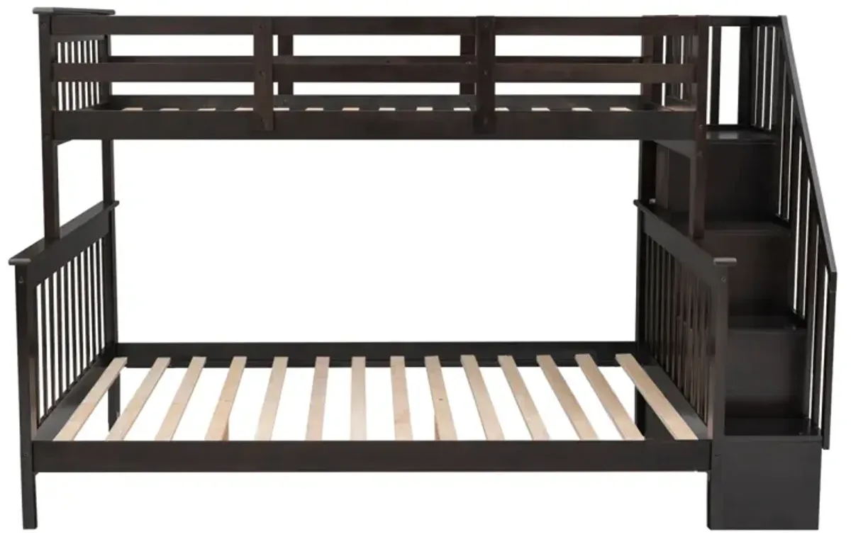 Stairway Twin-Over-Full Bunk Bed With Storage And Guard Rail For Bedroom