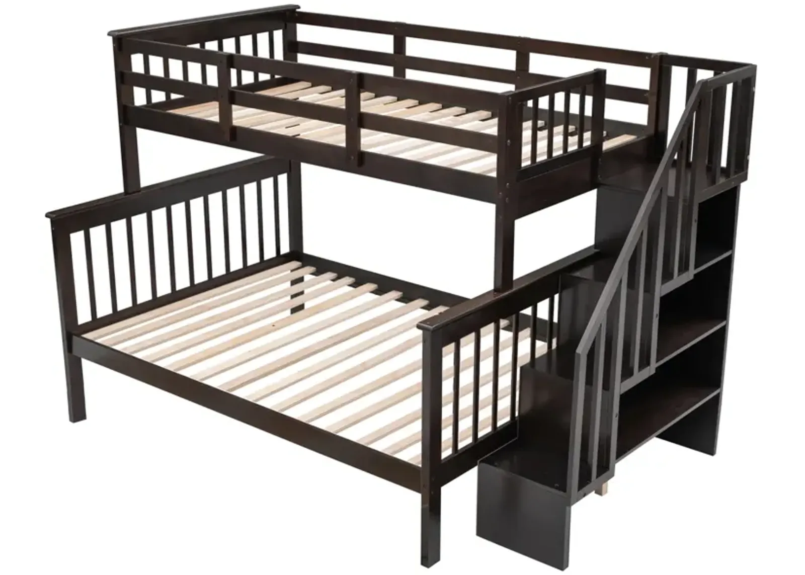 Stairway Twin-Over-Full Bunk Bed With Storage And Guard Rail For Bedroom