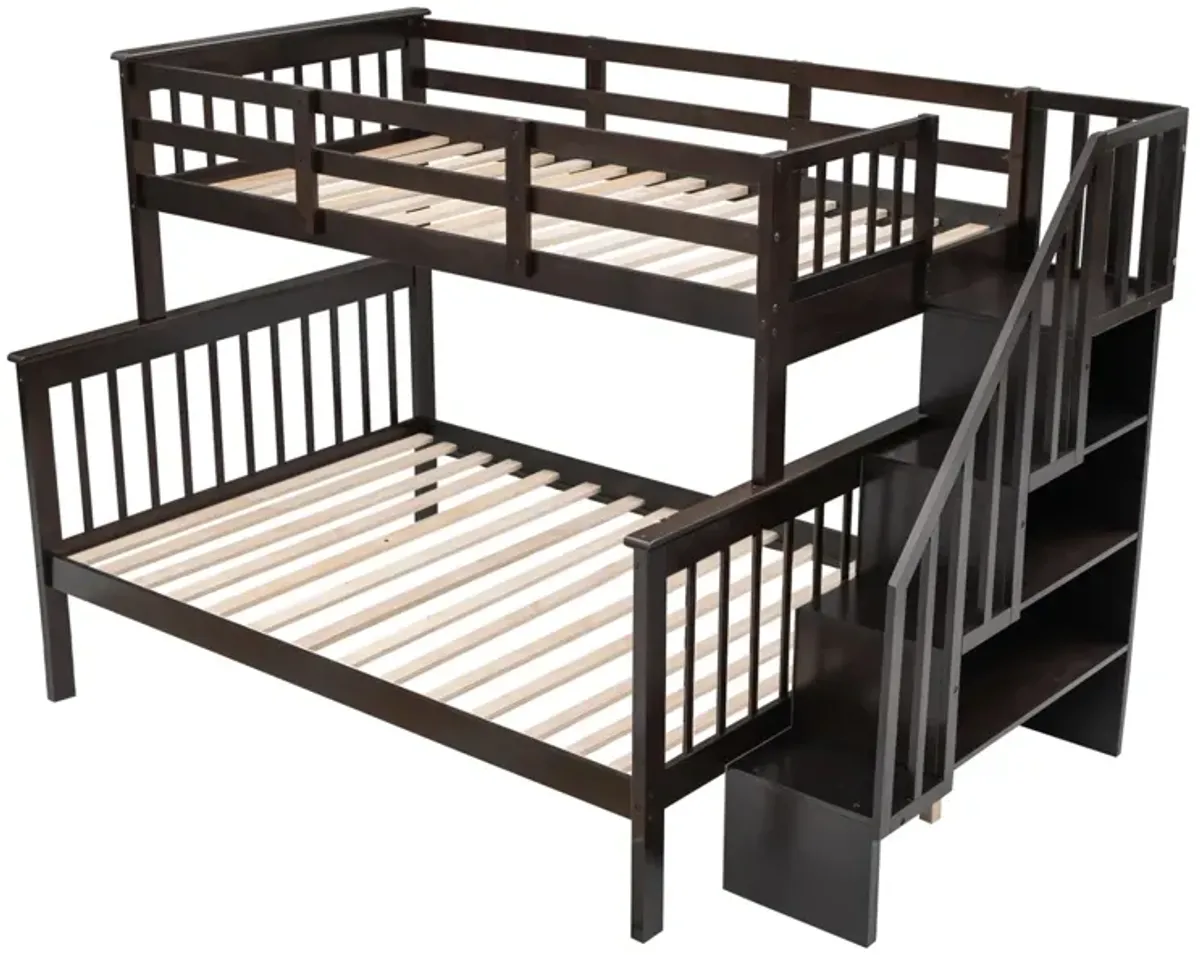 Stairway Twin-Over-Full Bunk Bed With Storage And Guard Rail For Bedroom