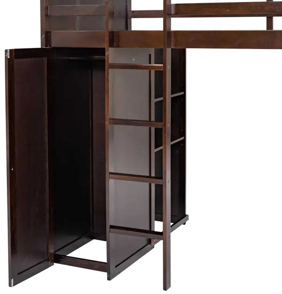 Merax Loft Bed with Storage Shelves and Wardrobe