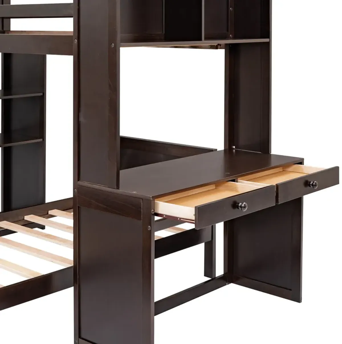 Merax Loft Bed with Storage Shelves and Wardrobe