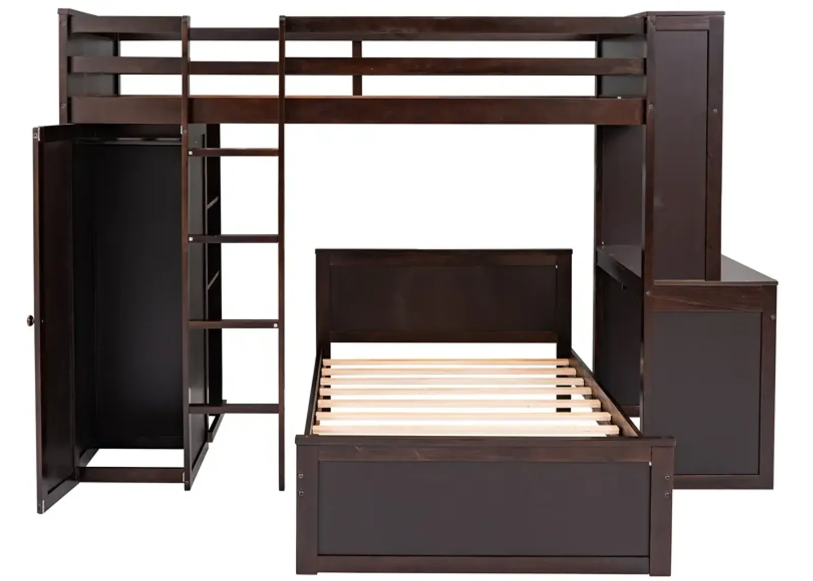 Merax Loft Bed with Storage Shelves and Wardrobe