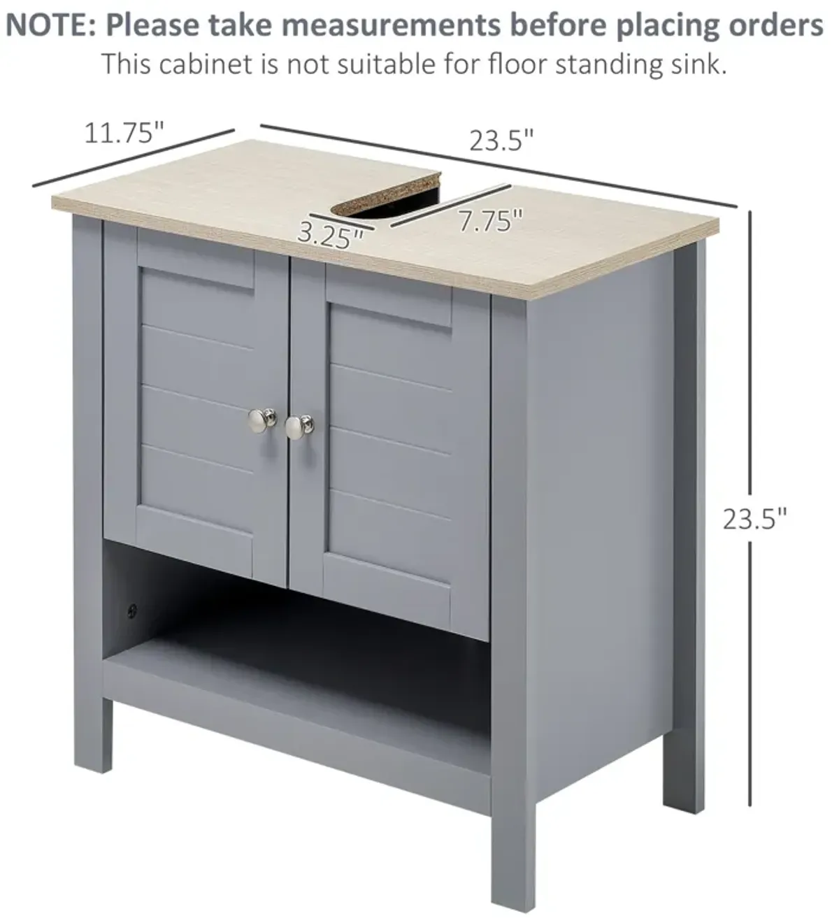 Grey Sink Cabinet: Under Sink Bathroom Vanity Unit with Adjustable Shelf