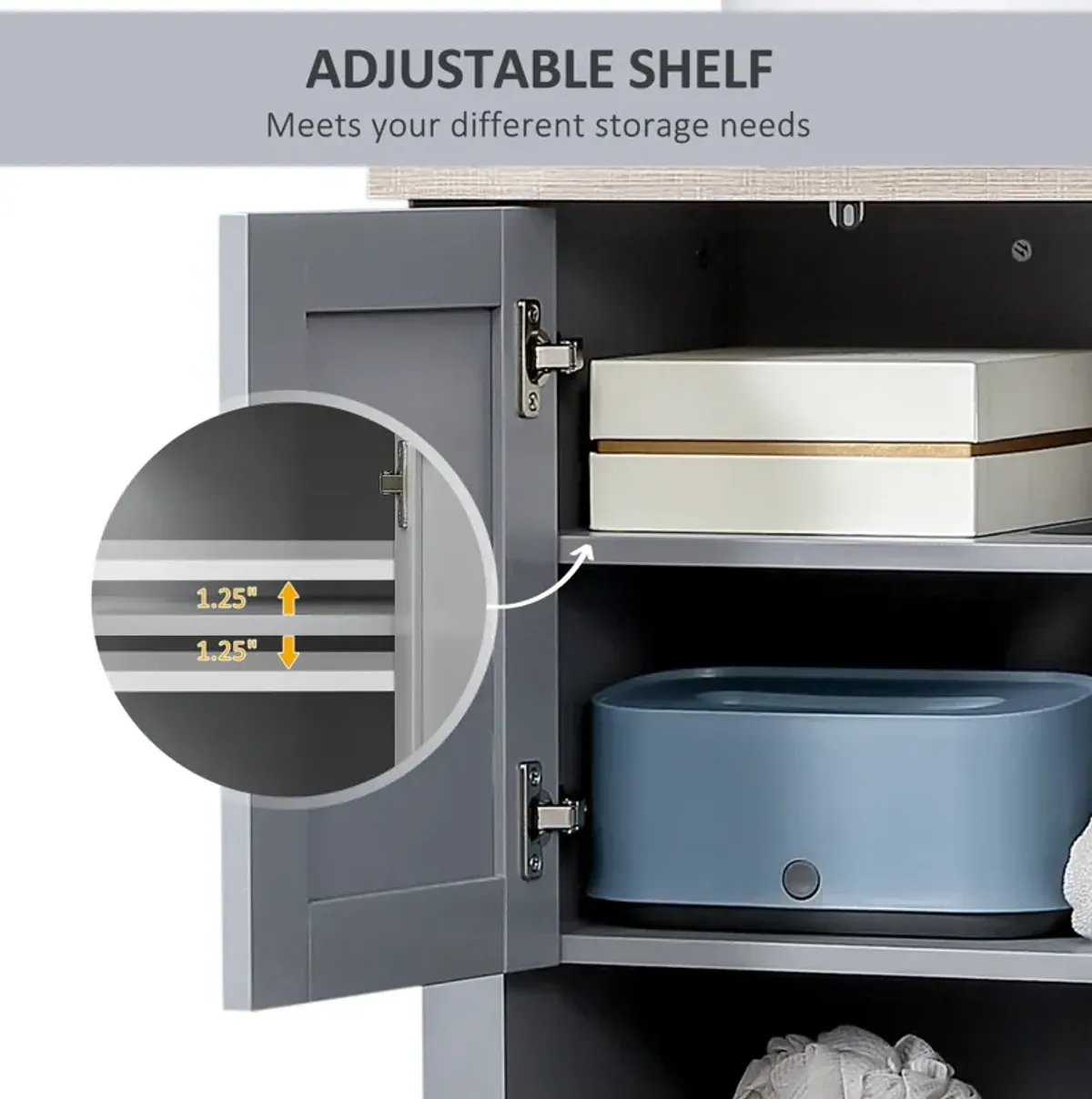 Grey Sink Cabinet: Under Sink Bathroom Vanity Unit with Adjustable Shelf